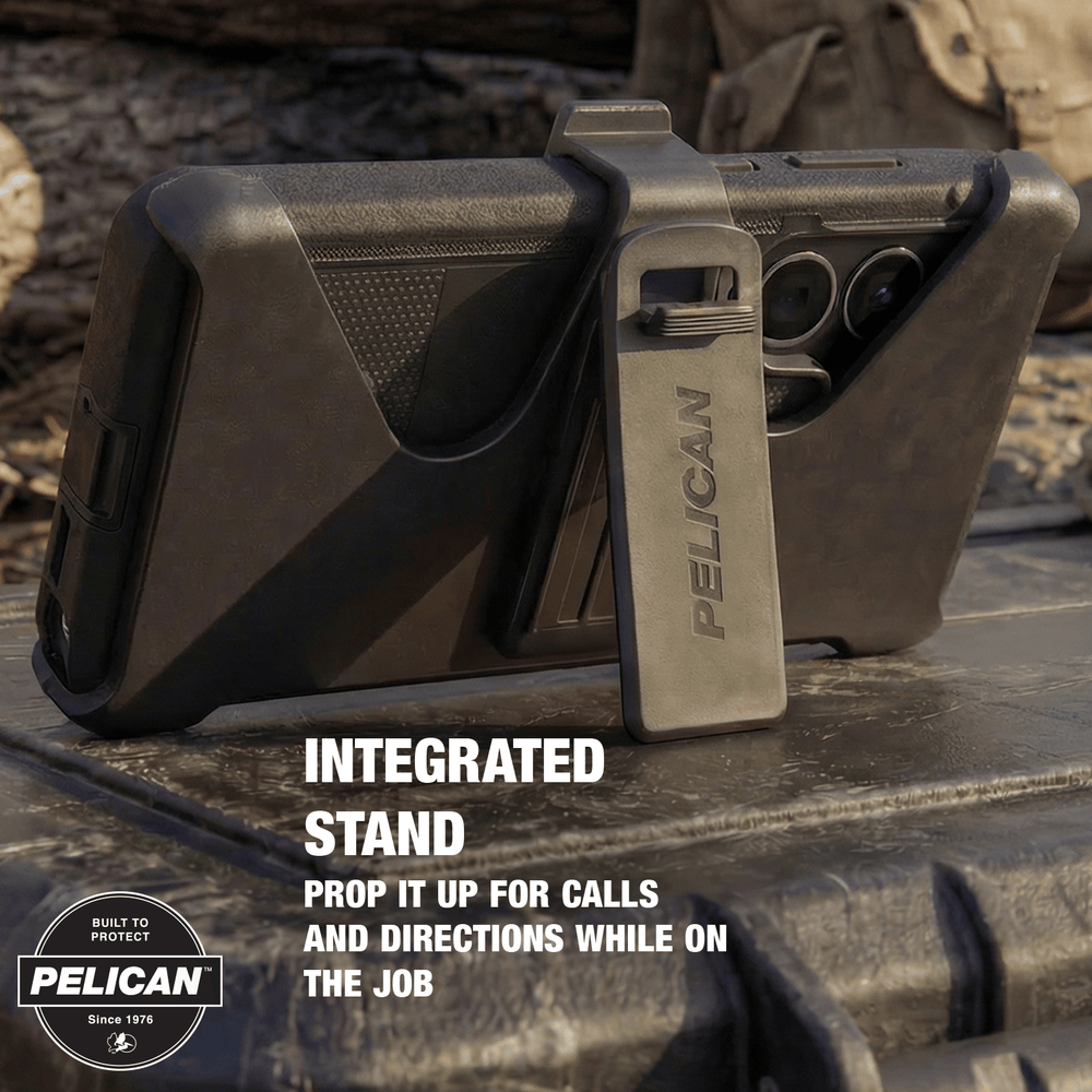 Integrated stand, prop it up for calls and directions while on the job