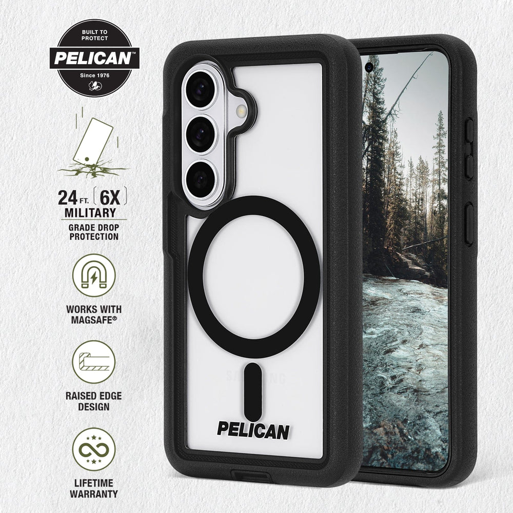 Built to Protect Pelican, 24 foot 6x military grade drop protection, works with magsafe, raised edge design, lifetime warranty