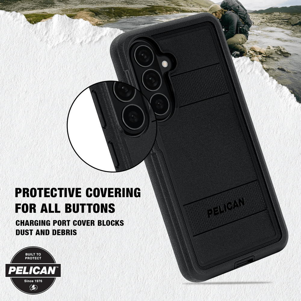 Protective covering for all buttons, charging port cover blocks dust and debris