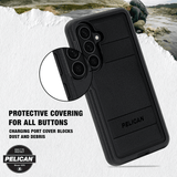 Protective covering for all buttons, charging port cover blocks dust and debris