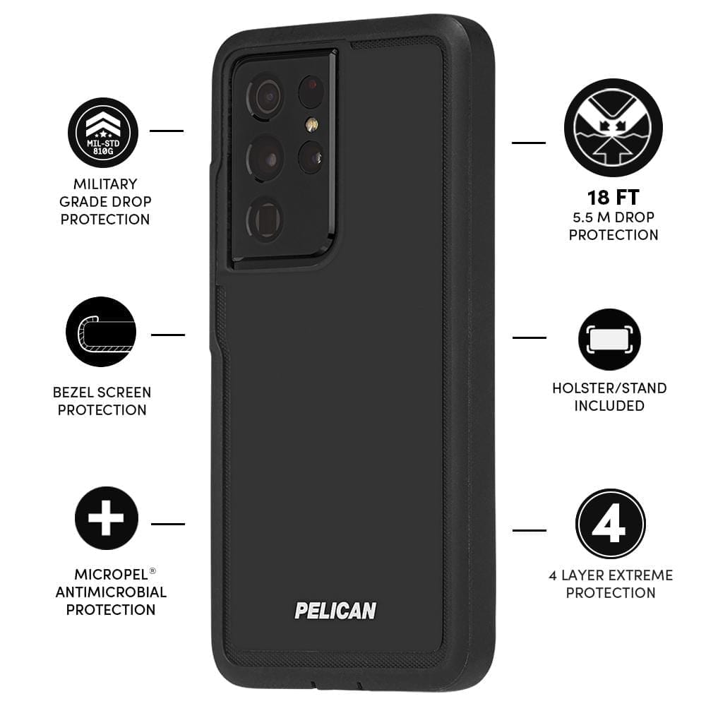 Features Military grade drop protection, bezel screen protection, lifetime guarantee, 18 FT drop protection, Holster/ Stand Included, 4 Layer Extreme Protection. color::Black