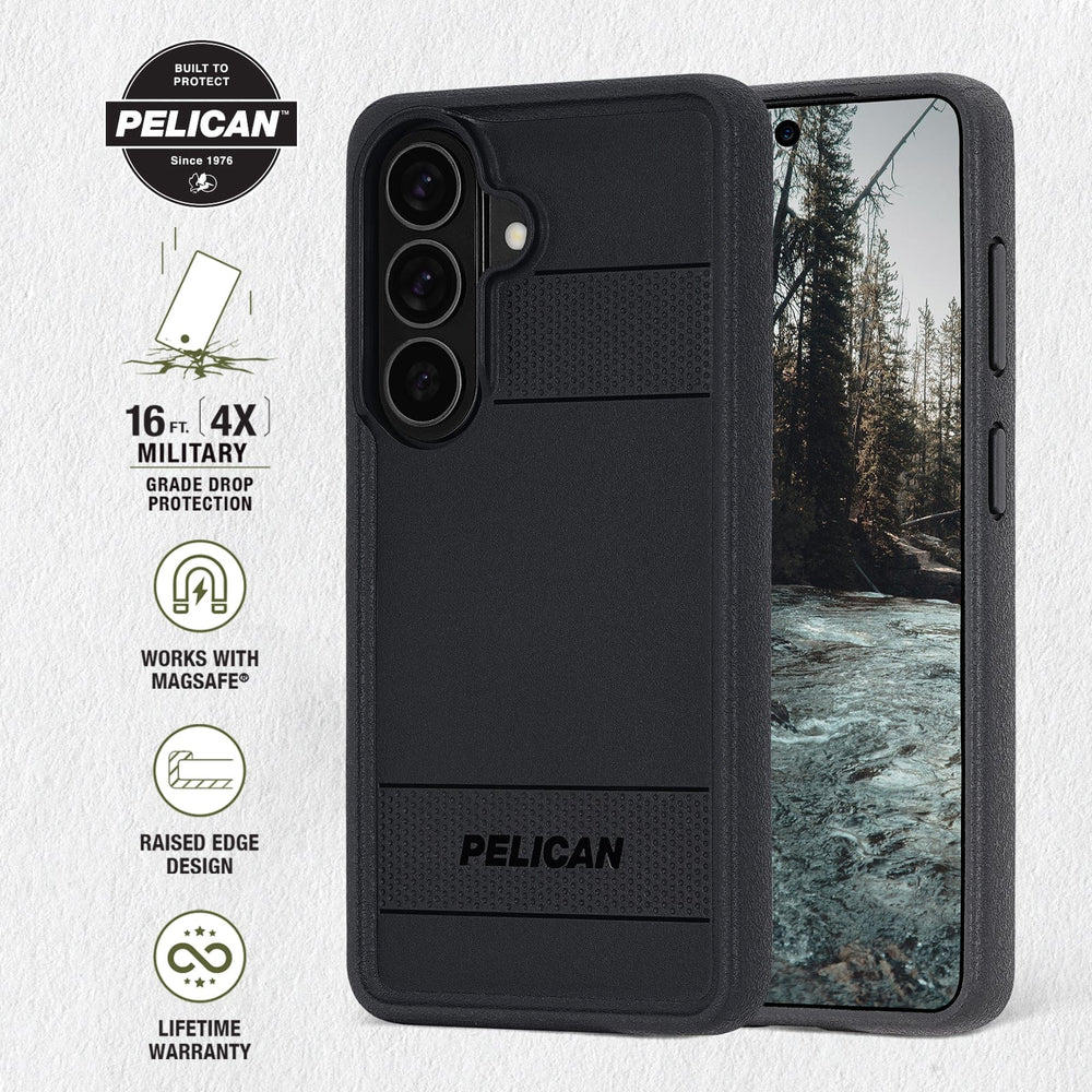 Built to Protect Pelican, 16 foot 4x military grade drop protection, works with magsafe, raised edge design, lifetime warranty