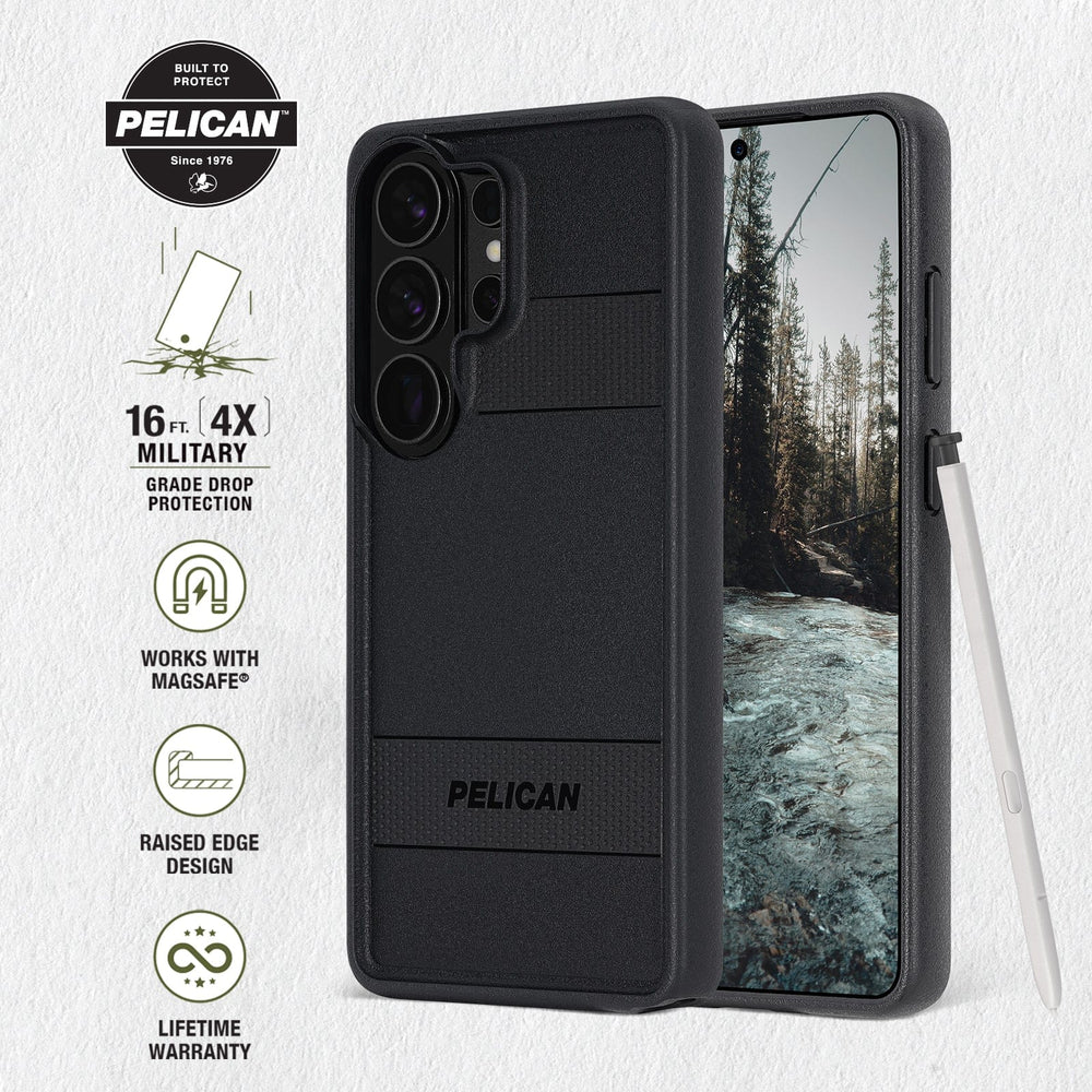 Built to Protect Pelican, 16 foot 4x military grade drop protection, works with magsafe, raised edge design, lifetime warranty