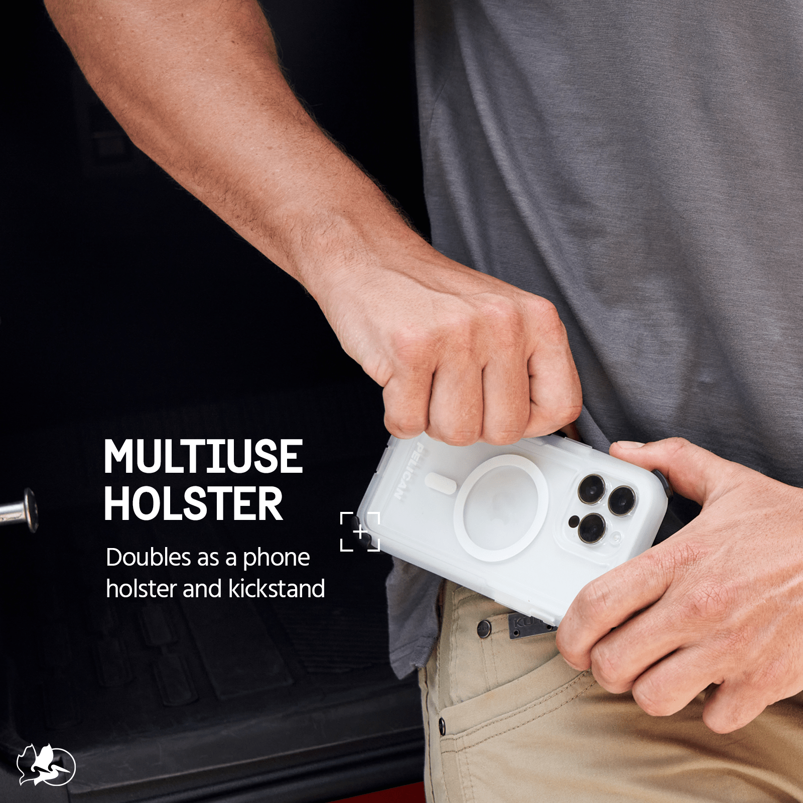 MULTIUSE HOLSTER DOUBLES AS A PHONE HOLSTER KICKSTAND
