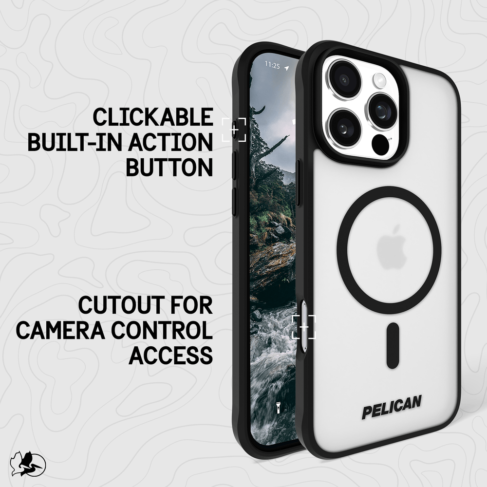 CLICKABLE BUILT IN ACTION BUTTON. CUTOUT FOR CAMERA CONTROL ACCESS. 