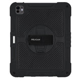 Black Pelican Voyager case for iPad Pro 11" with rotating stand grip and textured corners for protection.