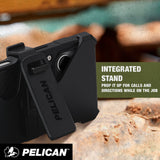 Integrated stand, prop it up for calls and directions while on the job
