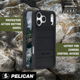 Protective action button cover, cutout for camera control access 
