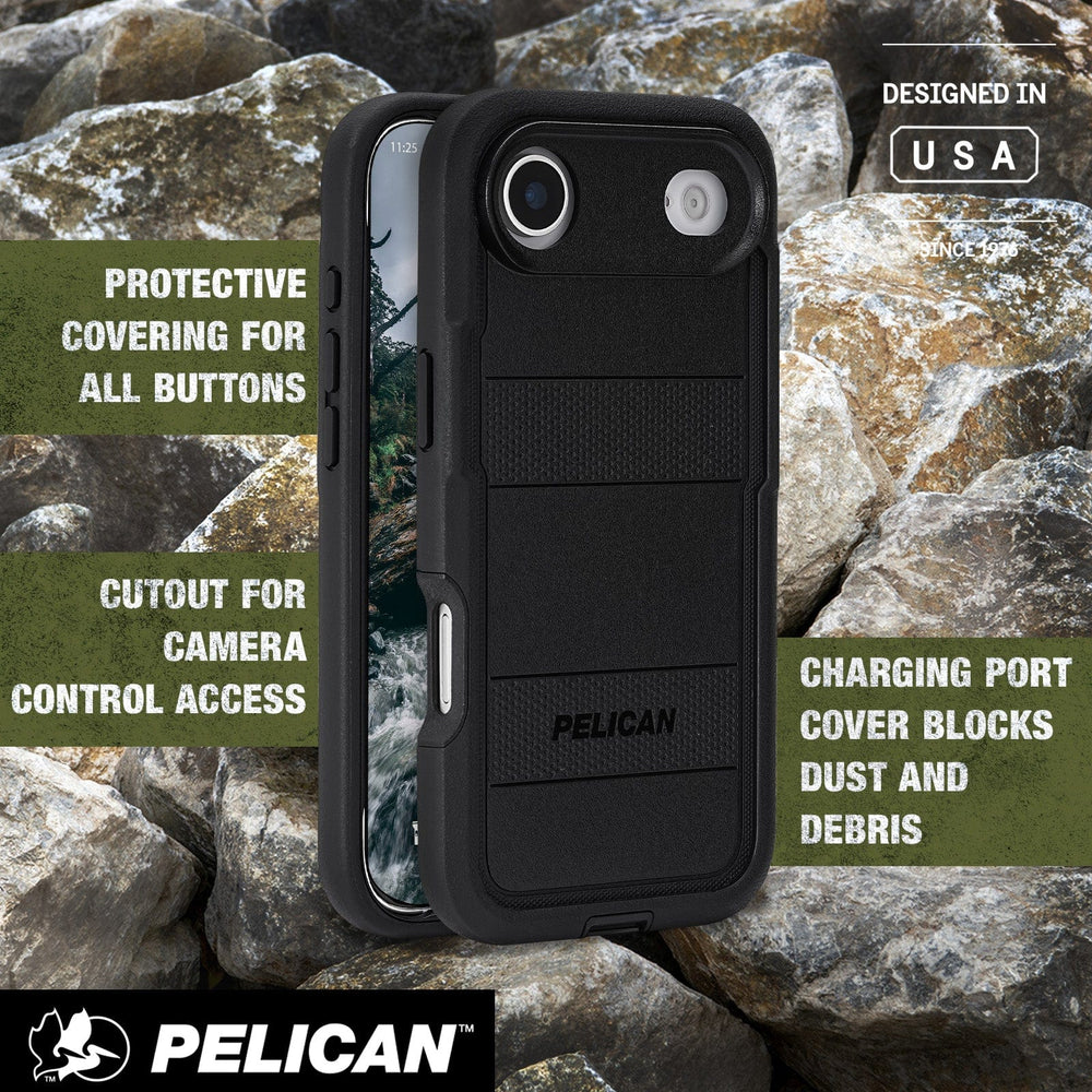 Protective covering for all buttons, cutout for camera control access, charging port cover blocks dust and debris 