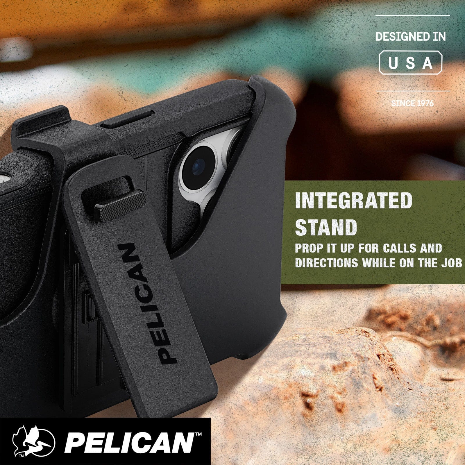 Integrated stand, prop it up for calls and directions while on the job