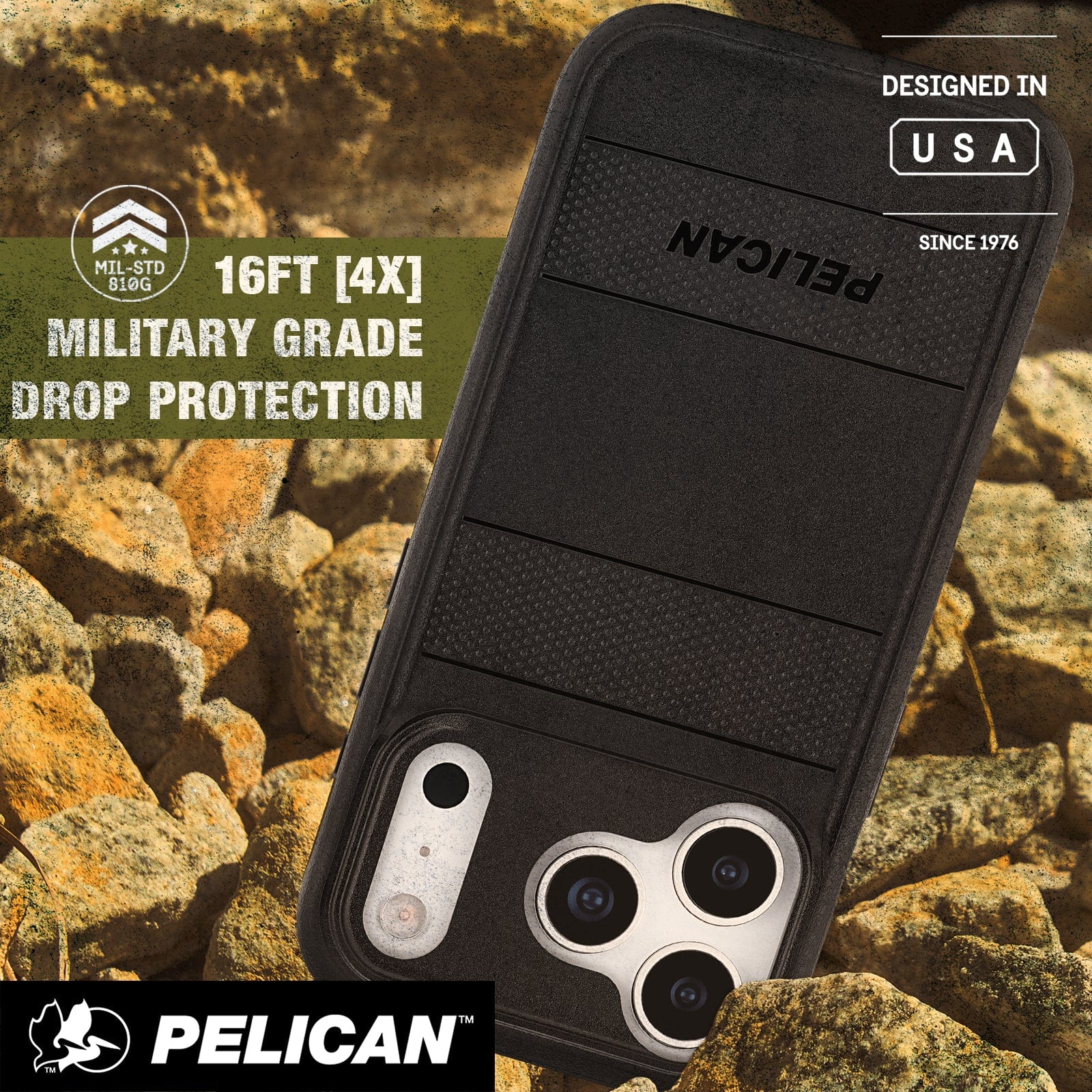 16 Foot 4 times Military grade drop protection, Designed in USA since 1976