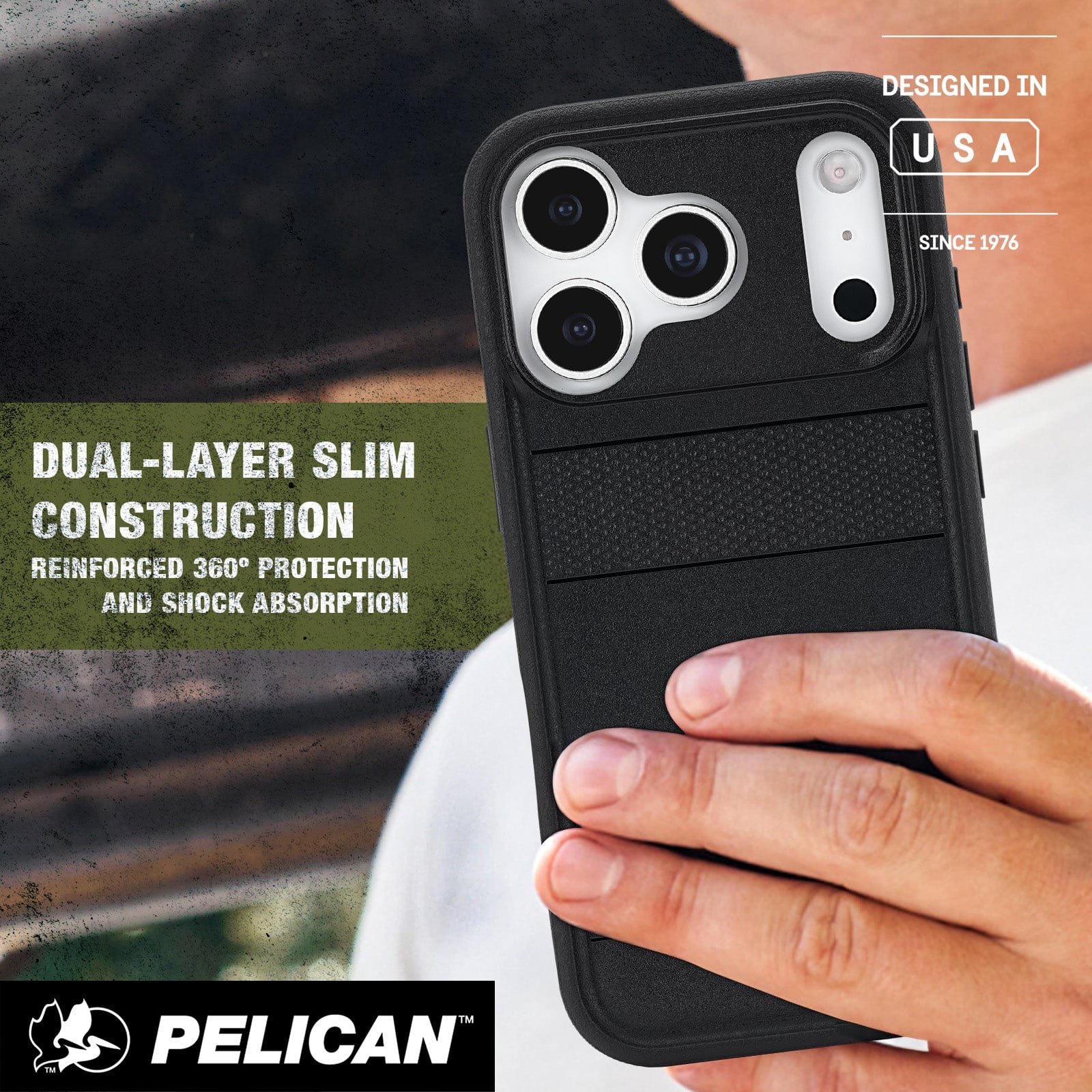 Dual-layer slim construction, reinforced 360 degree protection and shock absorption
