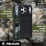 Protective action button cover, cutout for camera control access