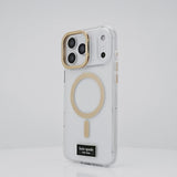 Rotating iPhone 17 showcasing kate Spade Icon Clear Case