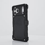 Rotating iPhone 17 showcasing Pelican Shield Carbon Fiber case