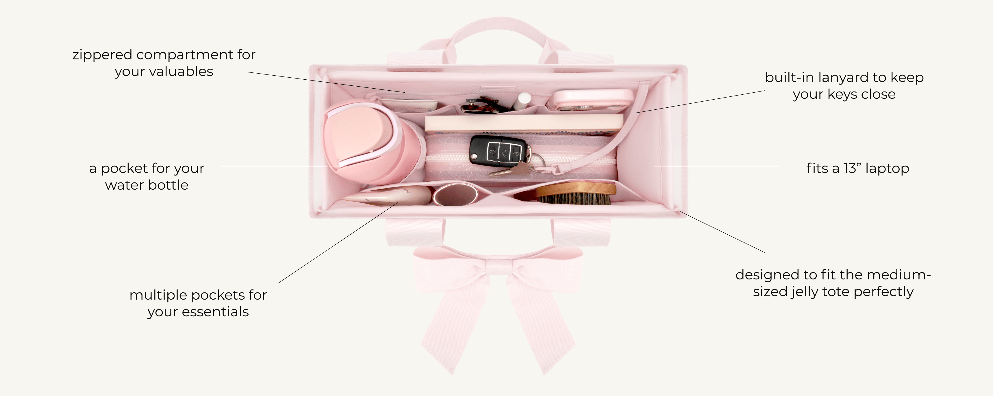 Tote organizer features