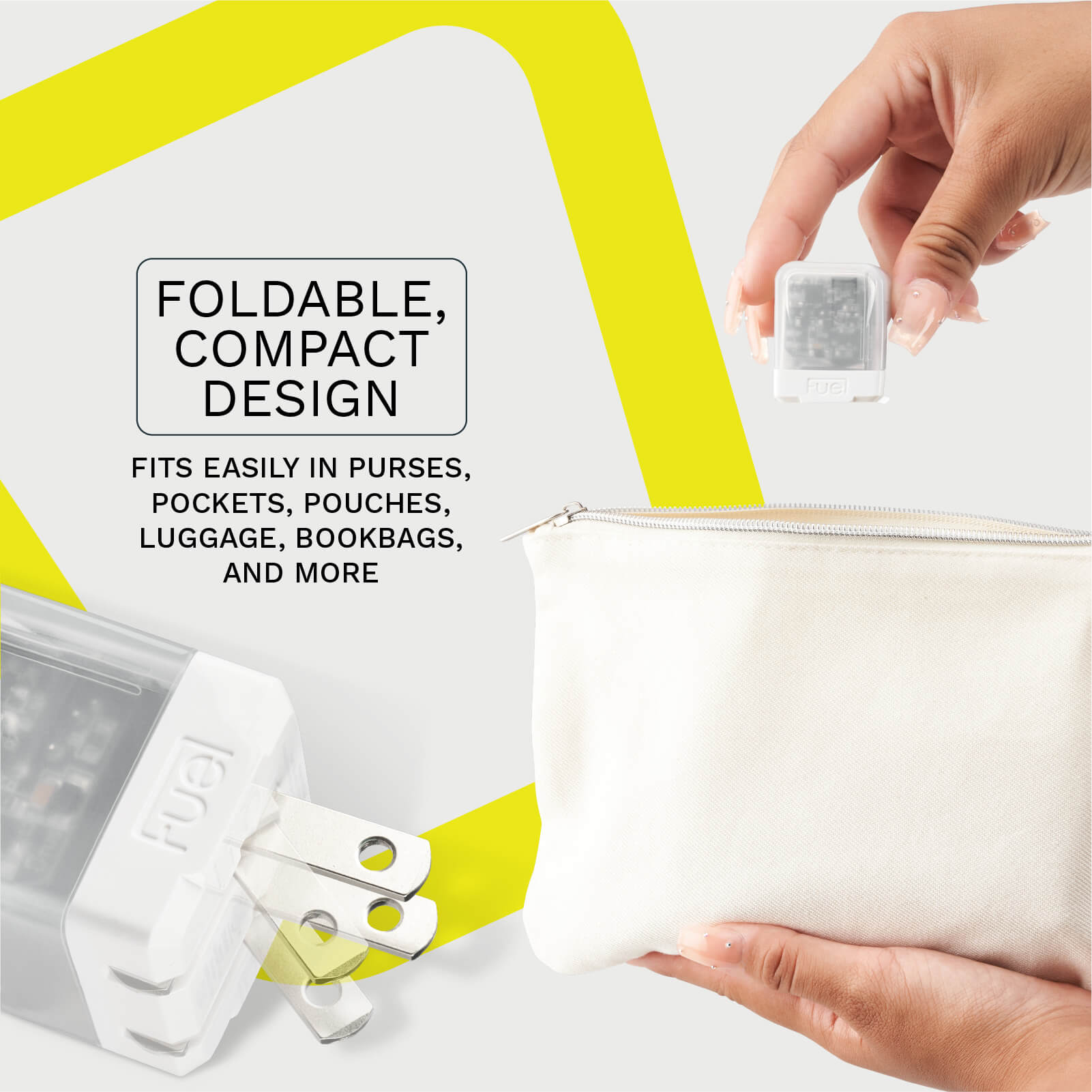 FOLDABLE, COMPACT DESIGN. FITS EASILY IN PURSES, POCKETS, POUCHES, LUGGAGE, BOOKBAGS, AND MORE color::Frosted White