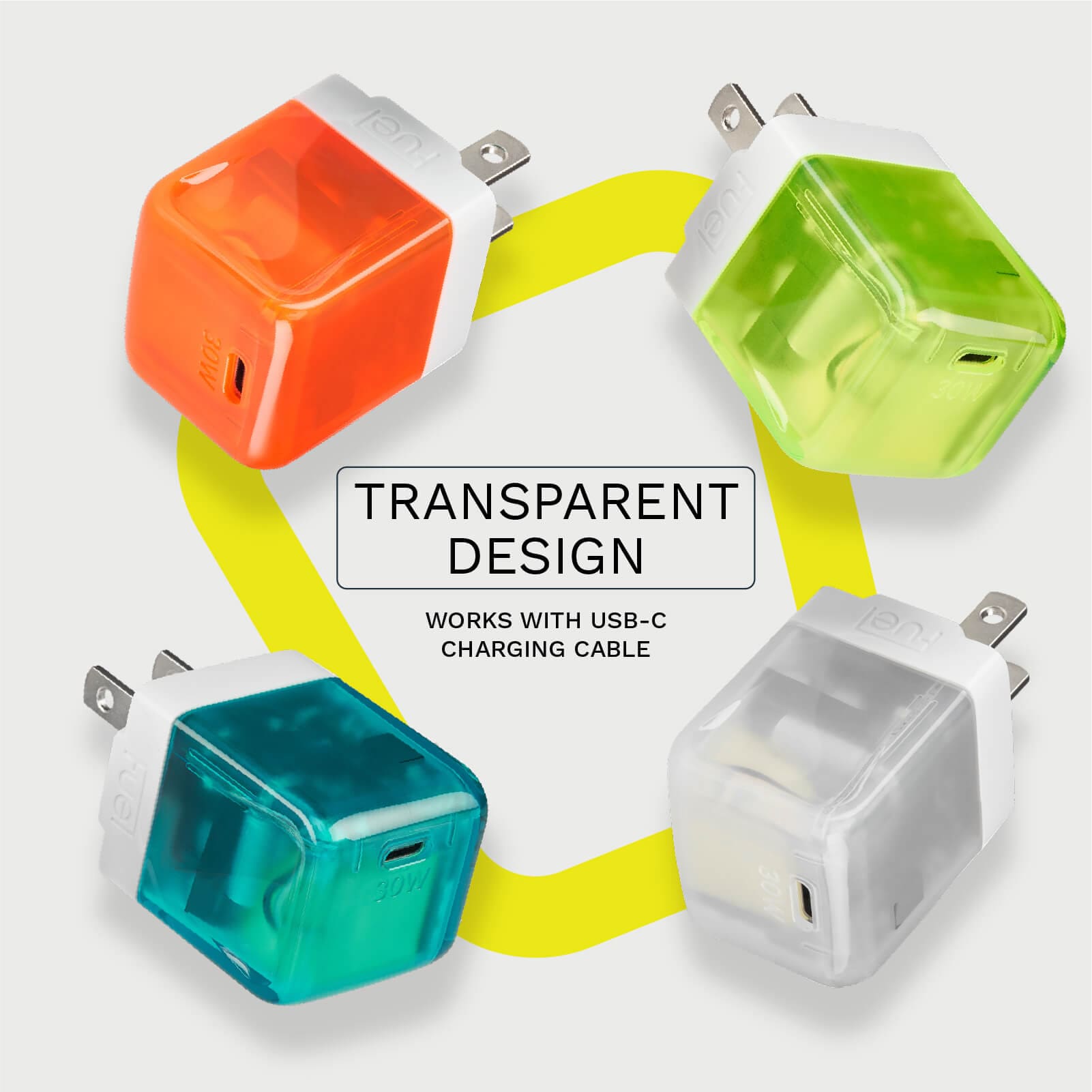 TRANSPARENT DESIGN. WORKS WITH USB-C CHARGING CABLE color::Vibrant Orange