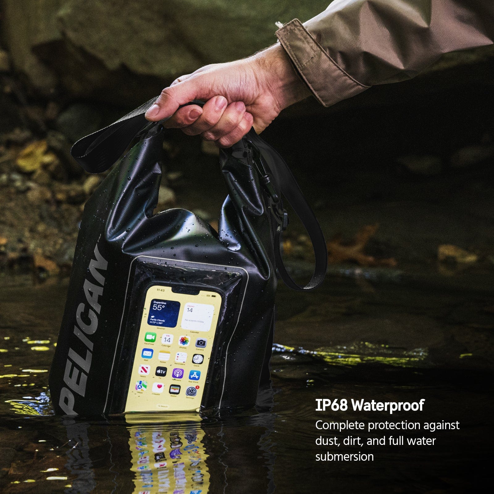IP68 Waterproof. Complete Protection against dust, dirt, and full water submersion.