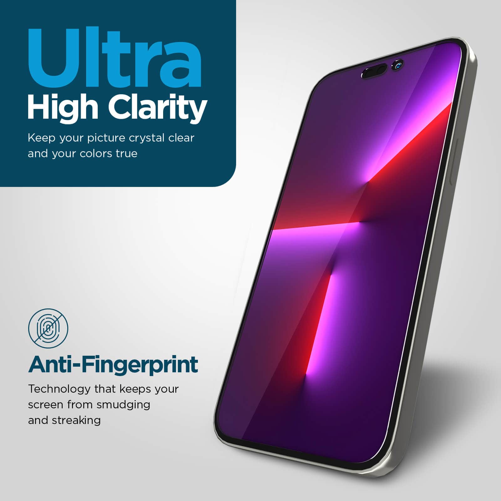 Ultra high clarity. Keeps your picture crystal clear and your colors true. Anti0Fingerprint technology that keeps your screen from smudging and streaking. color::Clear