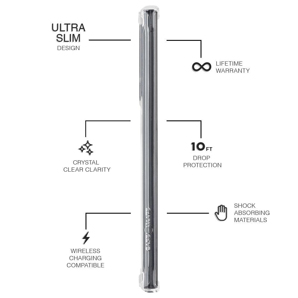 Features Ultra Slim design, Crystal Clear Clarity, Wireless Charging compatible, Lifetime Warranty, 10 ft Drop Protection, Anti-Scratch Coating. color::Clear