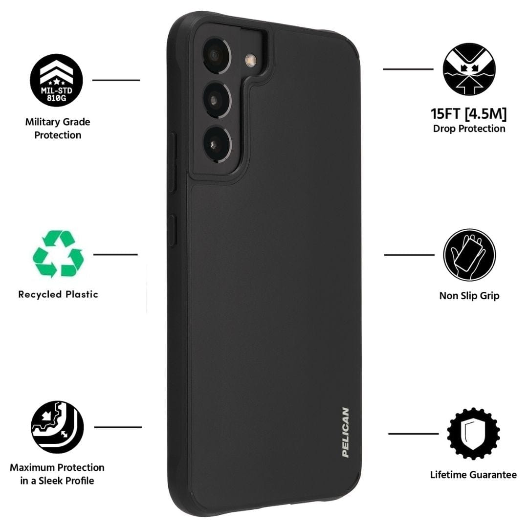 FEATURES: MILITARY GRADE PROTECTION, RECYCLED PLASTIC, MAXIMUM PROTECTION IN A SLEEK PROFILE, 15FT DROP PROTECTION, NON SLIP GRIP, LIFETIME GUARANTEE. COLOR::BLACK