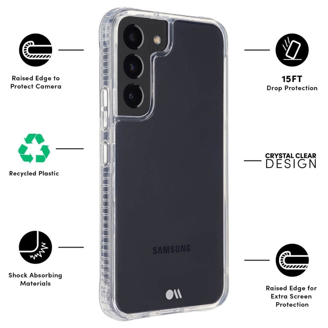 FEATURES: RAISED EDGE TO PROTECT CAMERA, RECYCLED PLASTIC, SHOCK ABSORBING MATERIALS, 15FT DROP PROTECTION, CRYSTAL CLEAR DESIGN, RAISED EDGE FOR EXTRA SCREEN PROTECTION. COLOR::CLEAR