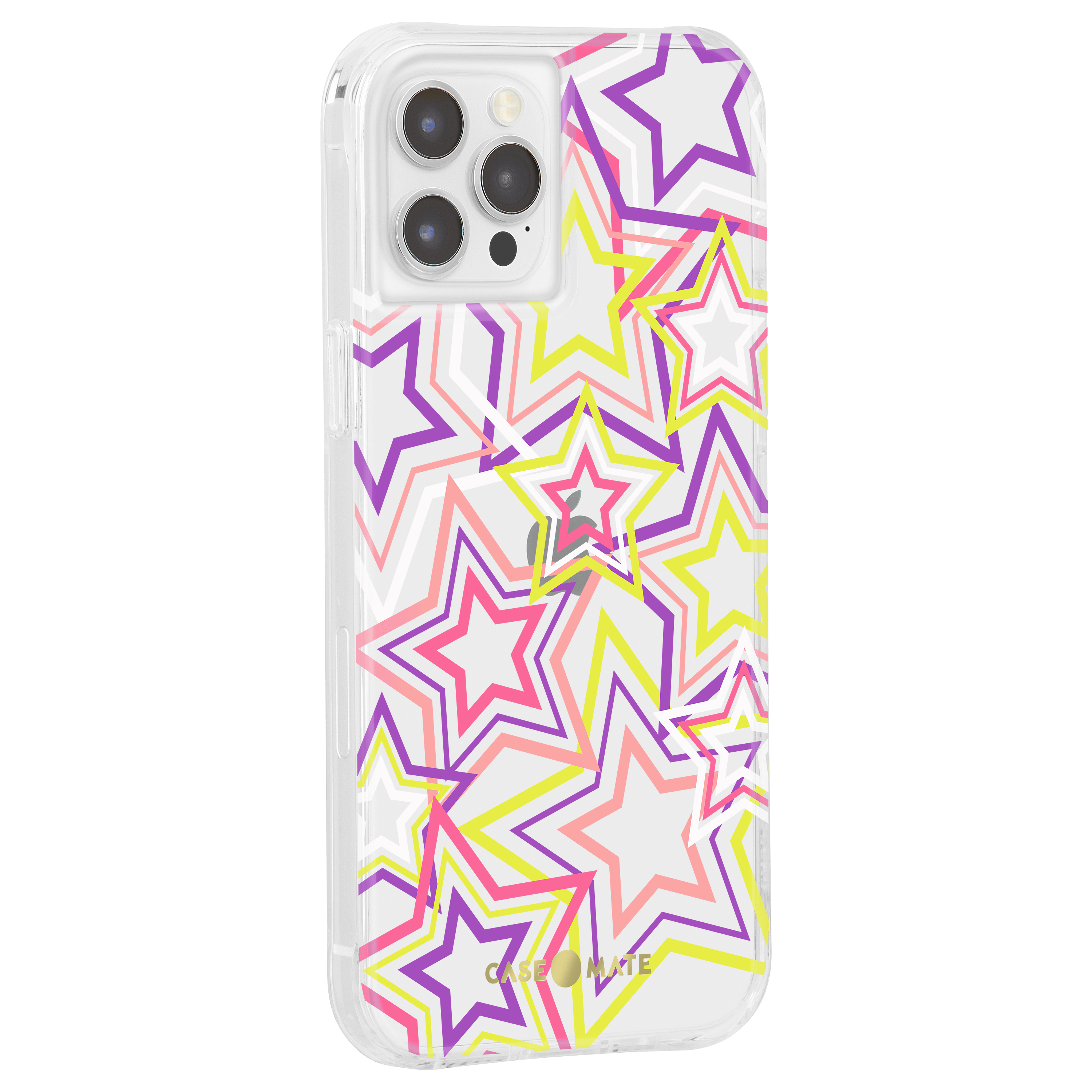 Trendy iPhone 12/ 12 Pro case with multicolored stars. color::Neon Stars