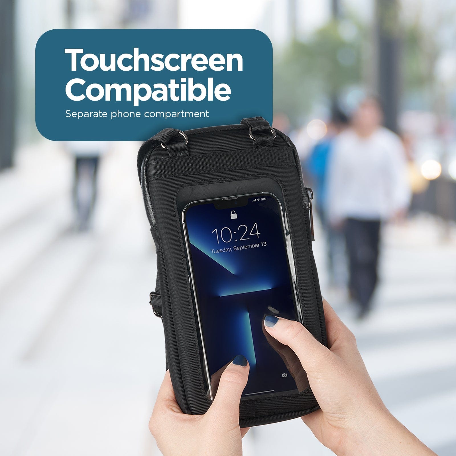 TOUCHSCREEN COMPATIBLE. SEPARATE PHONE COMPARTMENT