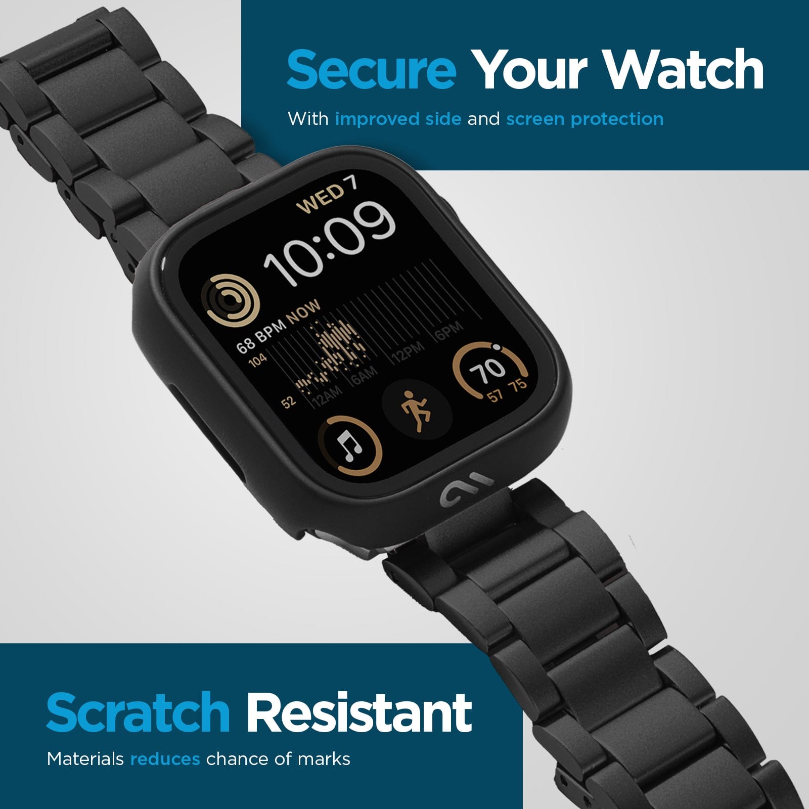 SECURE YOUR WATCH WITH IMPROVED SIDE AND SCREEN PROTECTION. SCRATCH RESISTANT MATERIALS REDUCES CHANCE OF MARKS