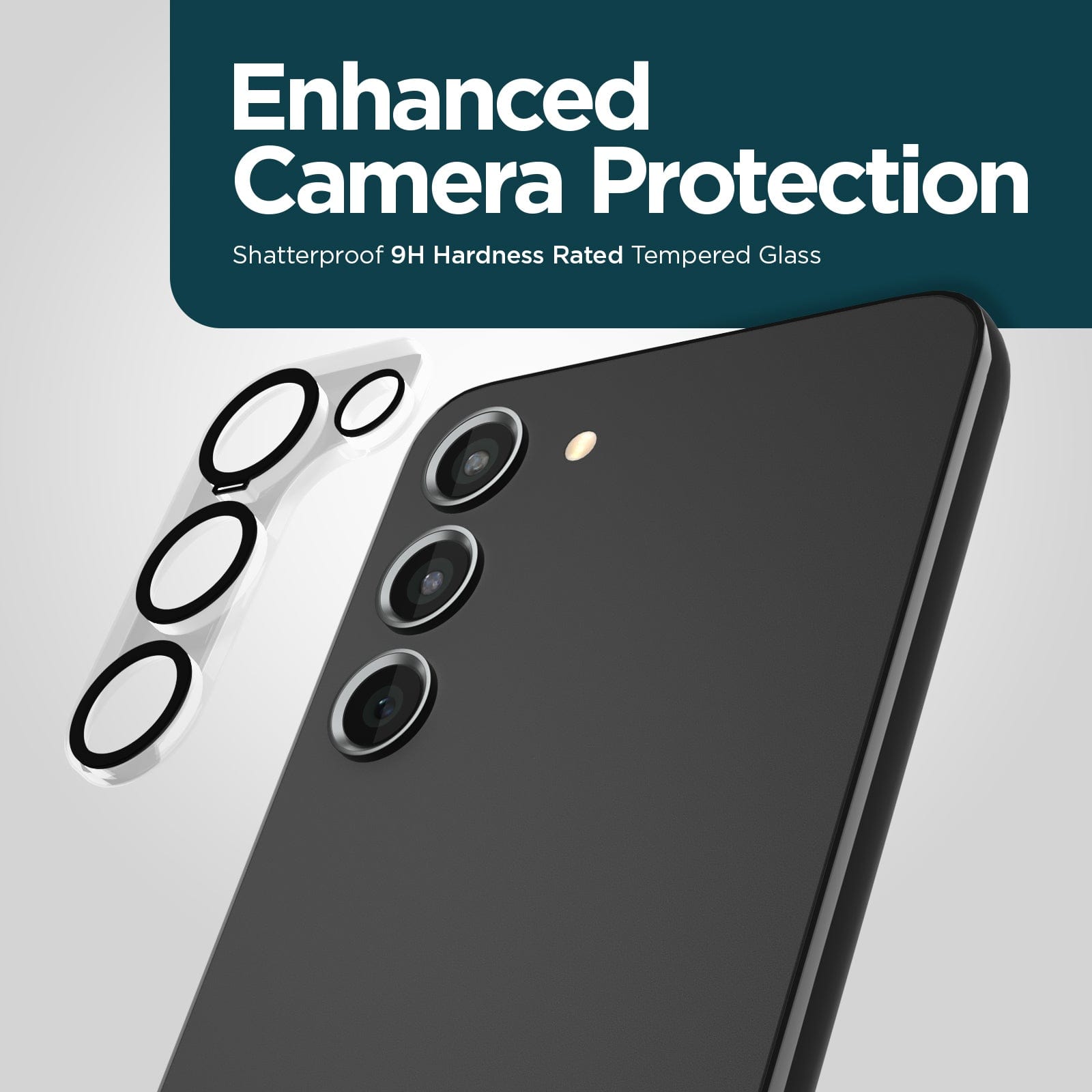 ENHANCED CAMERA PROTECTION. SHATTERPROOF 9H HARDNESS RATED TEMPERED GLASS. 