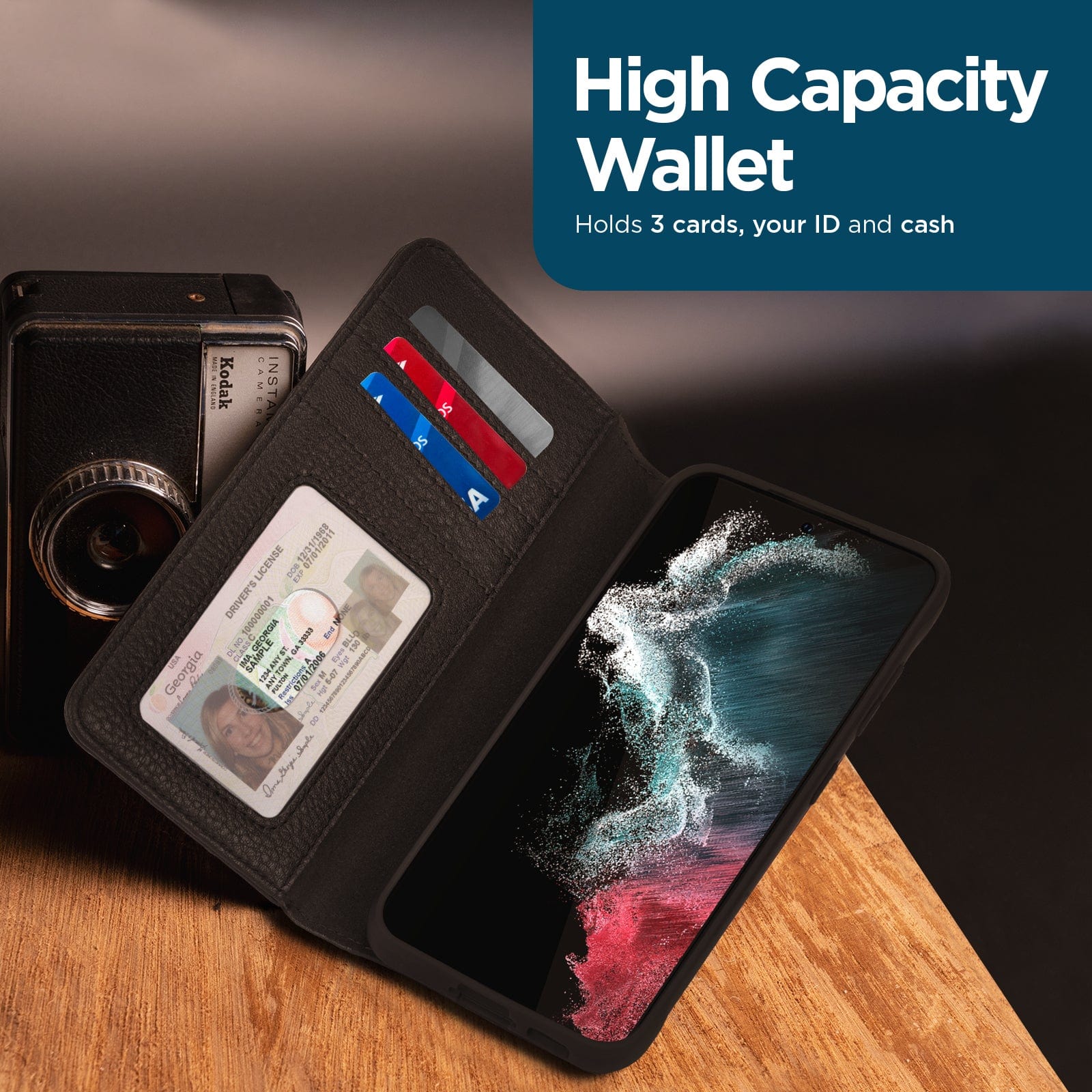HIGH CAPACITY WALLET HOLDS 3 CARDS, YOUR ID AND CASH