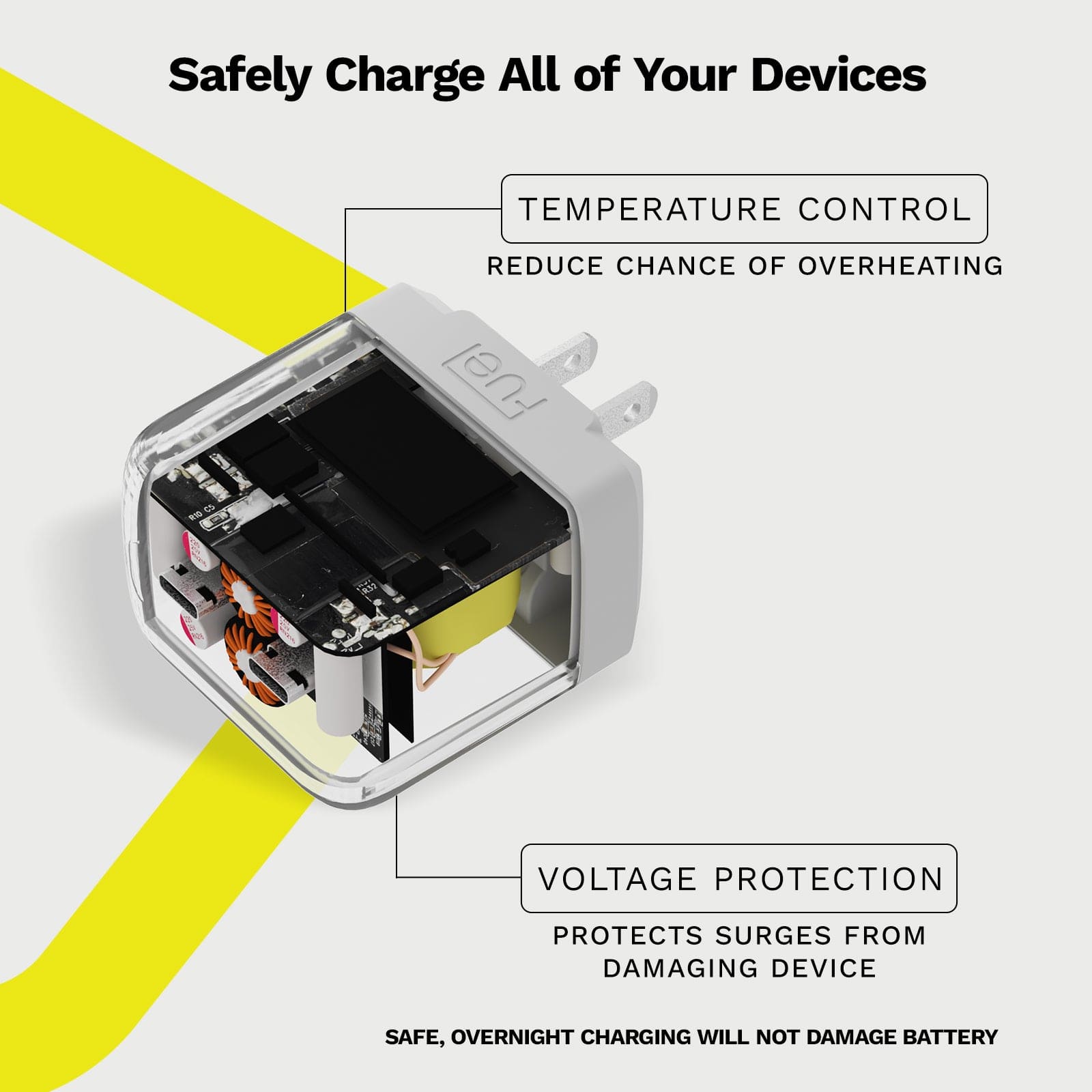 Safely charge all of your devices. temperature control - reduce chance of overheating. Voltage protection - protects surges from damaging device