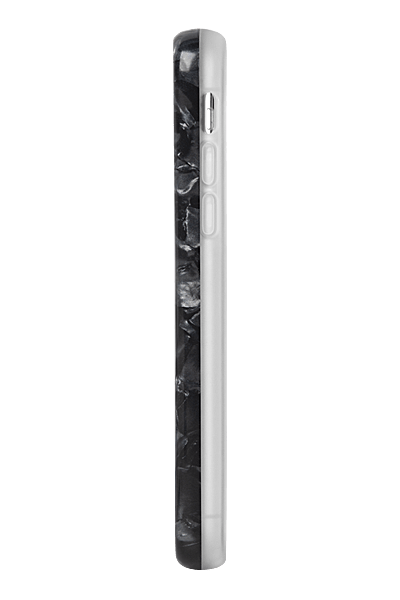 Side view of LuMee Duo Black Pearl phone case with built in selfie lights. color::Pearl Black