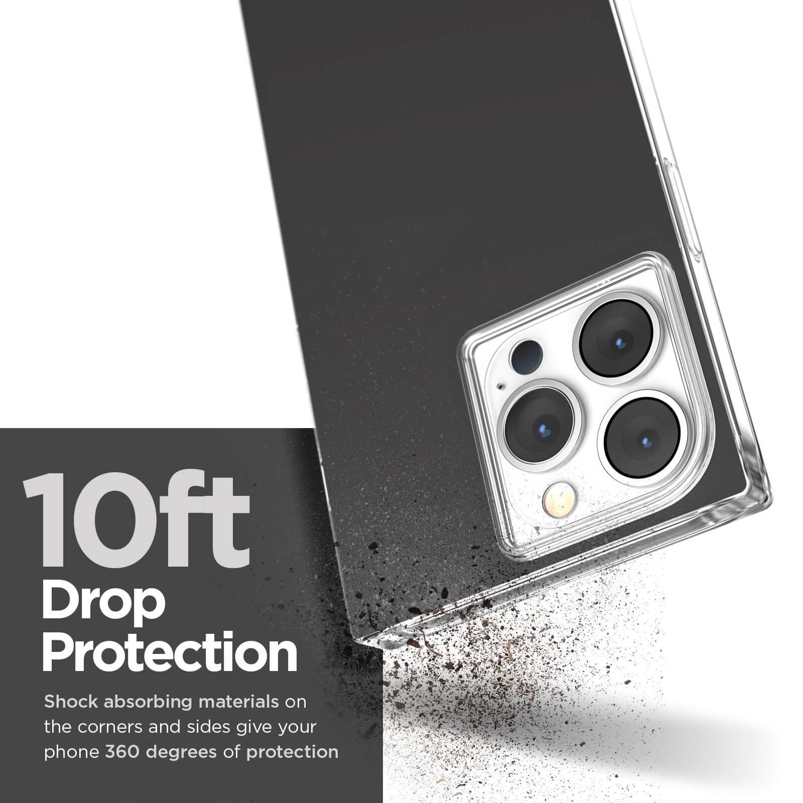 10ft drop protection. Shock absorbing materials on the corners and sides give your phone 360 degrees of protection. color::Black