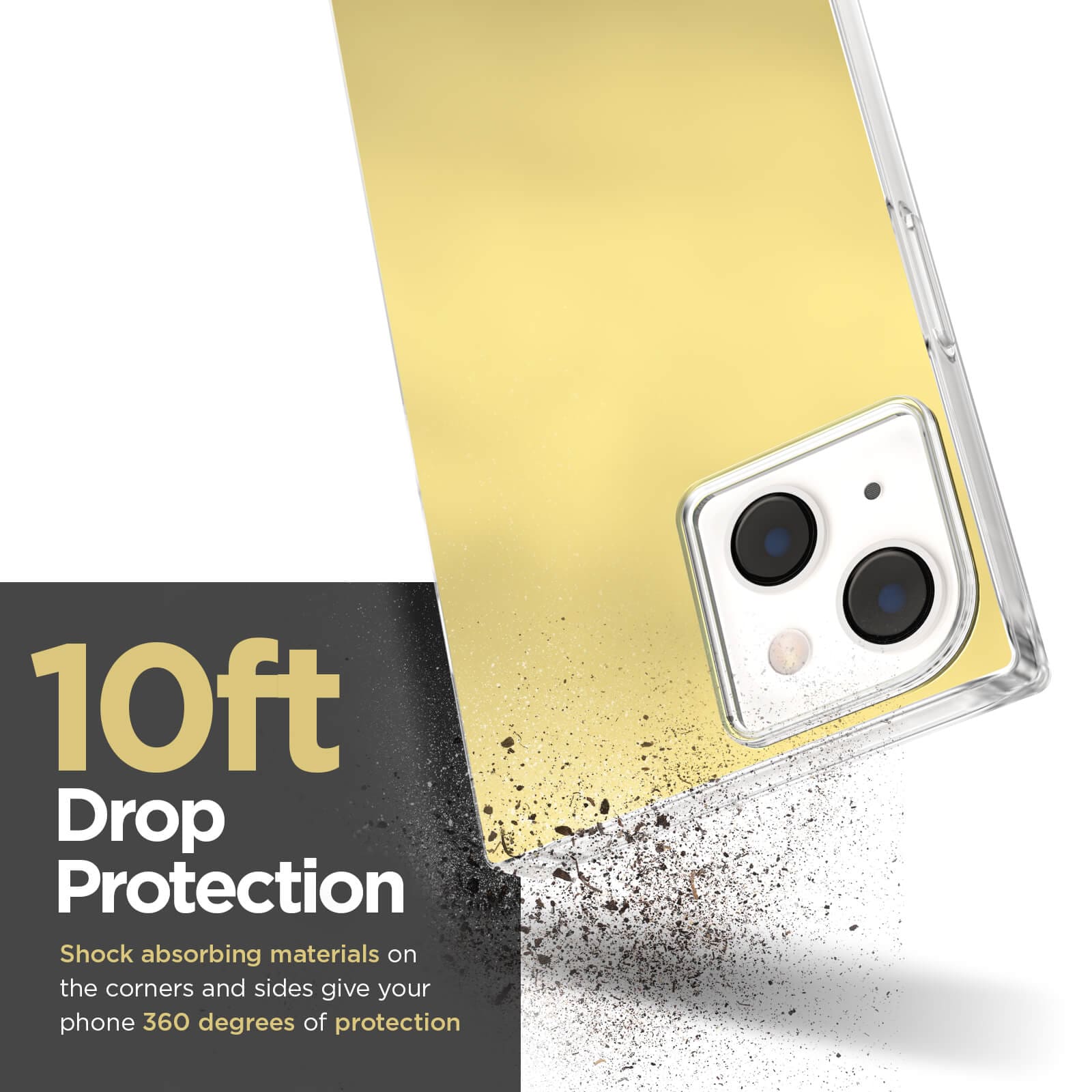 10ft drop protection. Shock absorbing materials on the corners and sides give your phone 360 degrees of protection. color::Gold