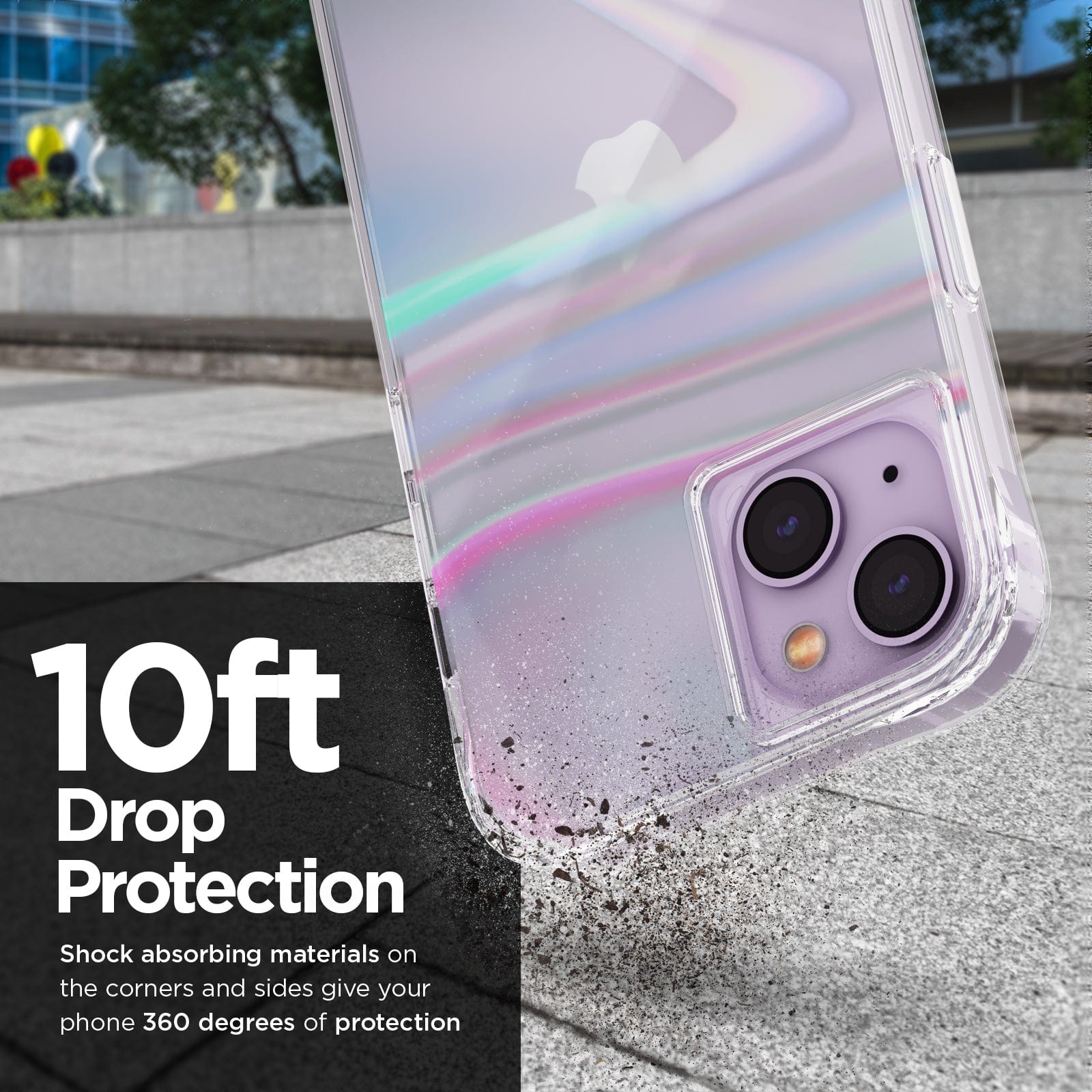 10FT DROP PROTECTION. SHOCK ABSORBING MATERIALS ON THE CORNERS AND SIDES GIVE YOUR PHONE 360 DEGREES OF PROTECTION