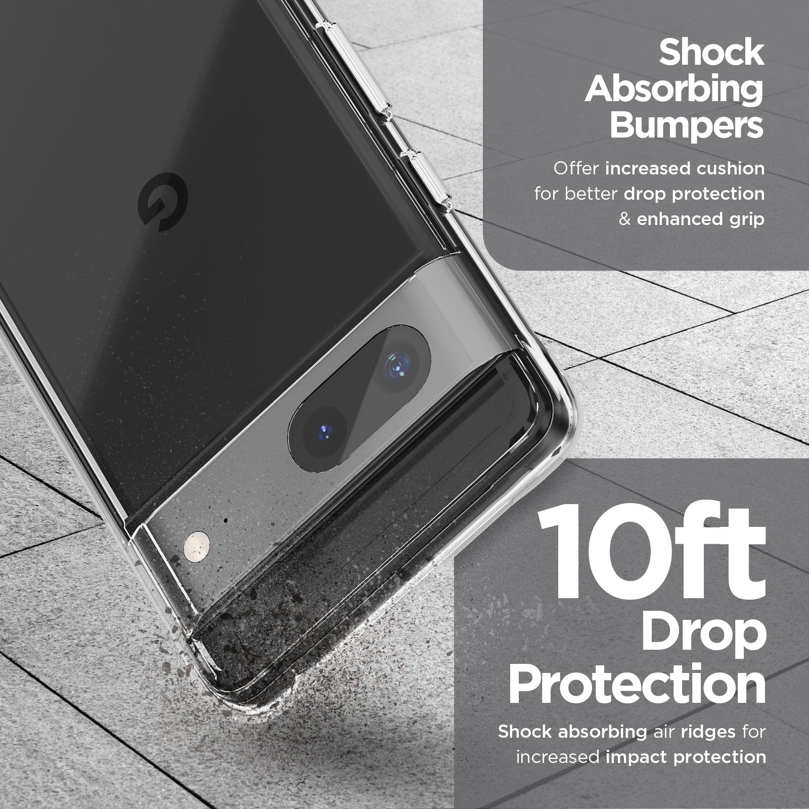 Shock Absorbing bumpers offer increased cushion for better drop protection and enhanced grip. 10ft Drop Protection - shock absorbing ridges for increased impact protection.