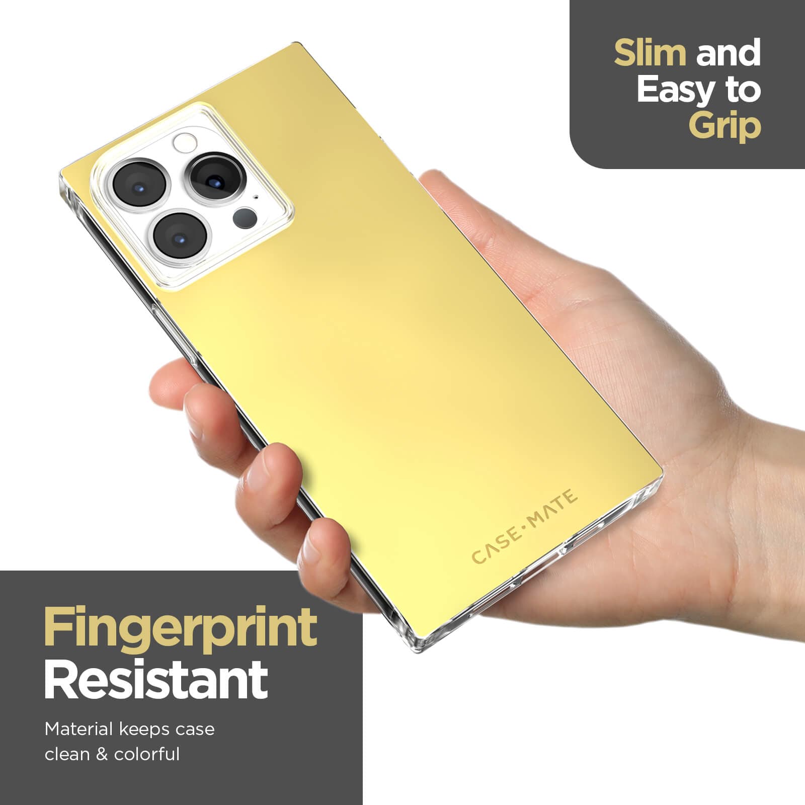 Slim and easy to grip. Fingerprint resistant material keeps case clean & colorful. color::Gold