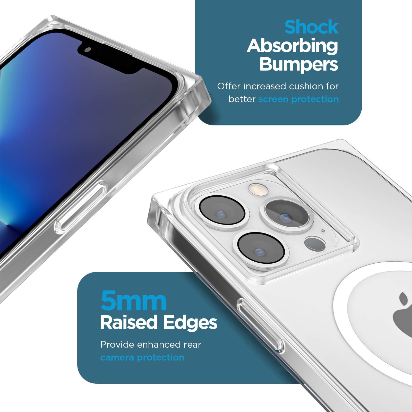 Shock absorbing bumpers. Offer increased cushion for better screen protection. 5mm raised edges provide enhanced rear camera protection. color::Clear