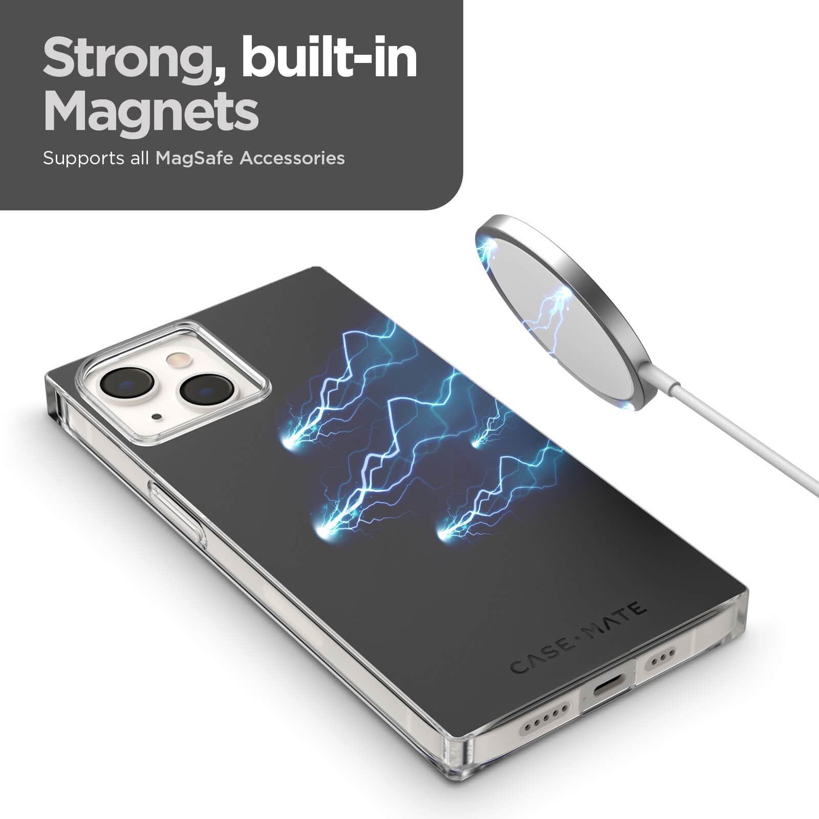 Strong, built-in magnets support all MagSafe accessories. color::Black