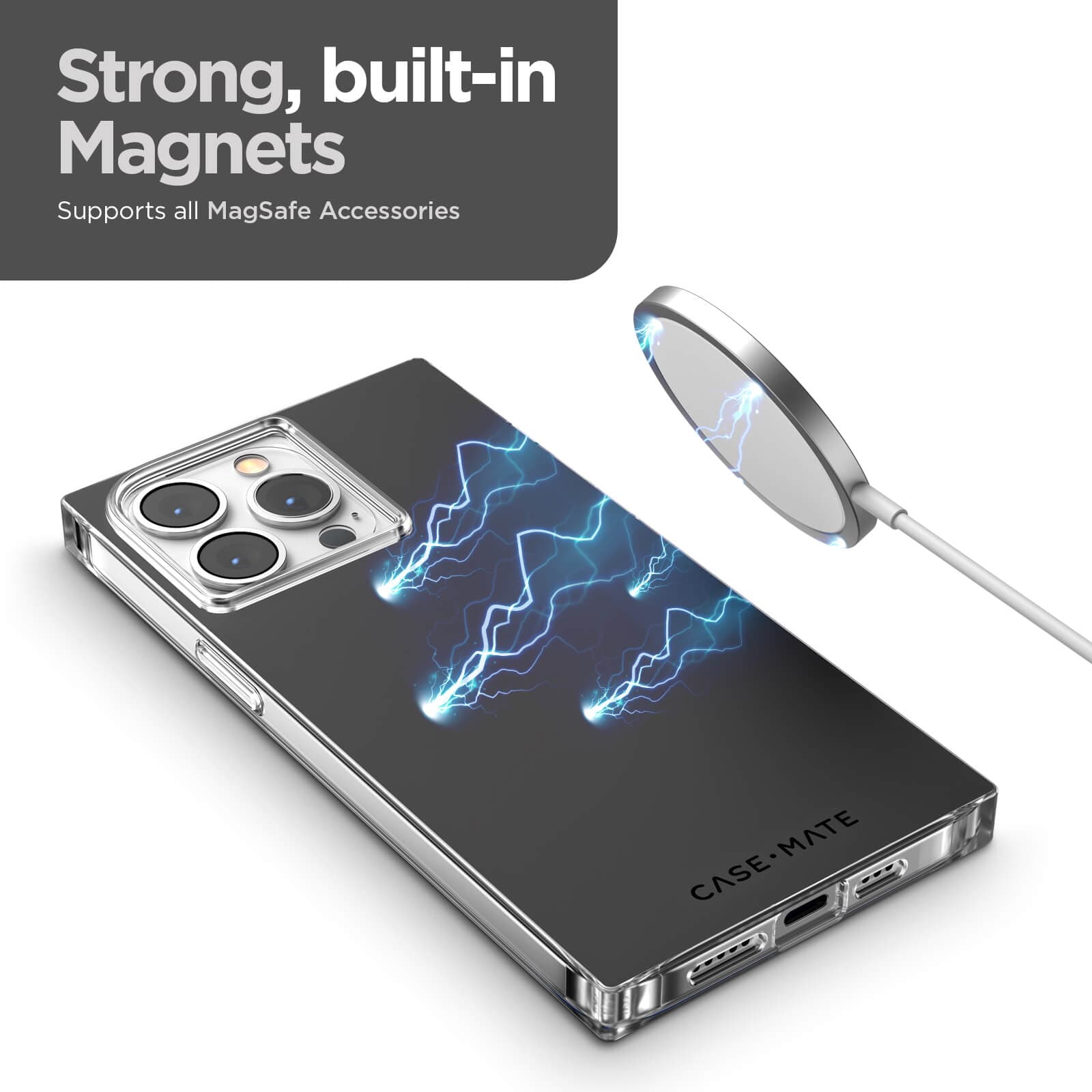Strong, built-in magnets supports all MagSafe accessories. color::Black