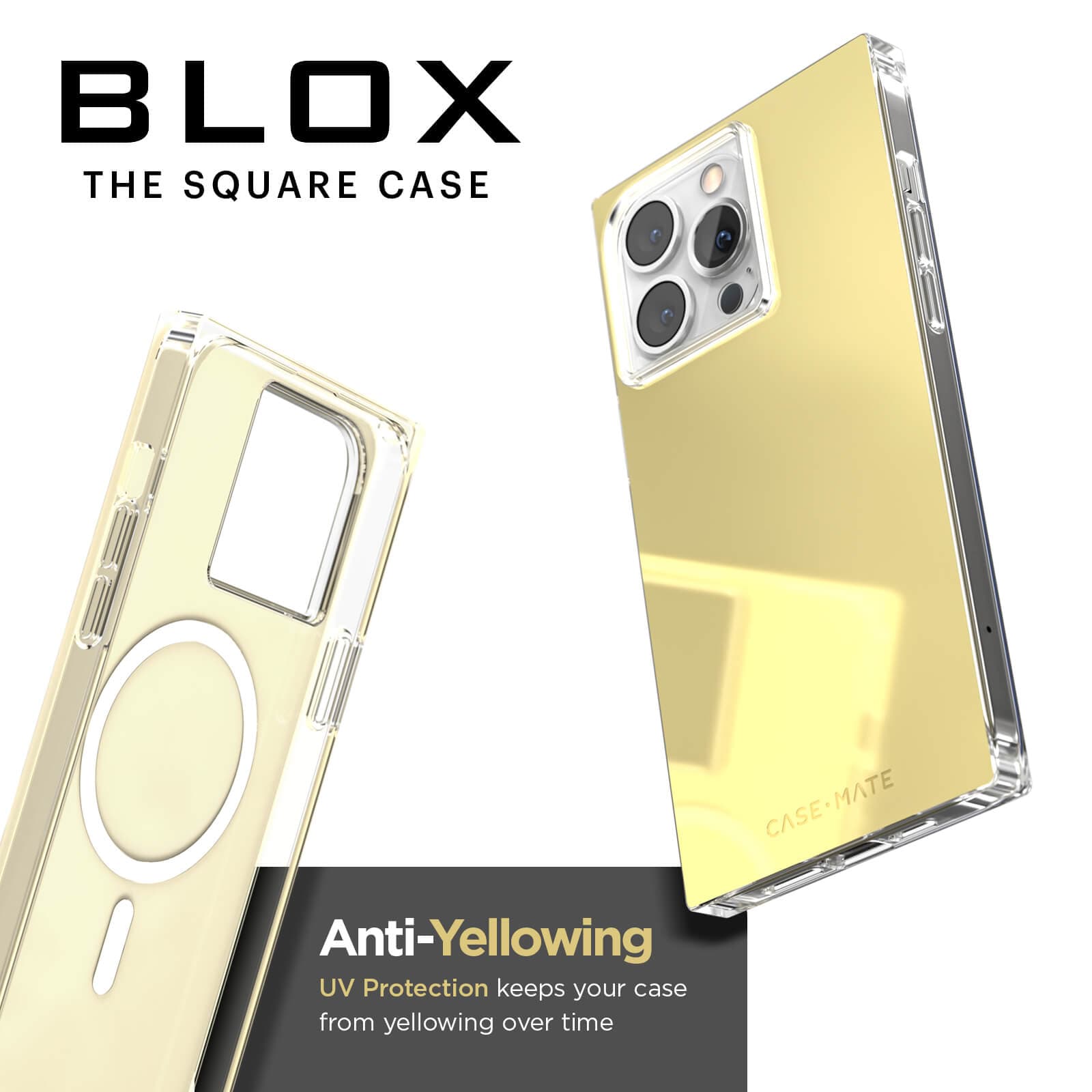 BLOX The Square Case. Anti-yellowing UV protection keeps your case from yellowing over time. color::Gold