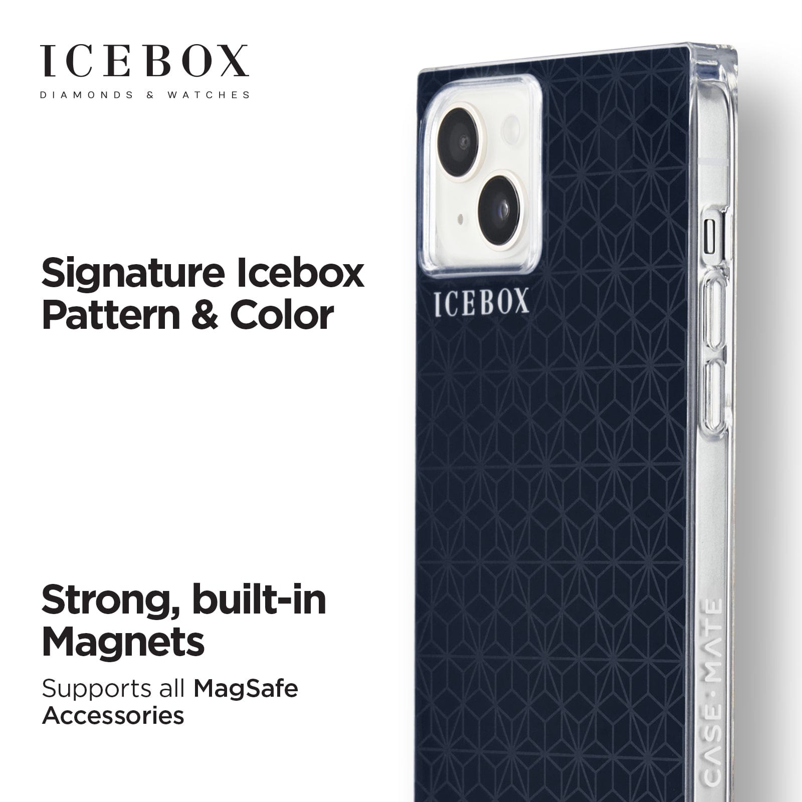 SIGNATURE ICEBOX PATTERN AND COLOR. STRONG, BUILT IN MAGNETS SUPPORTS ALL MAGSAFE ACCESSORIES