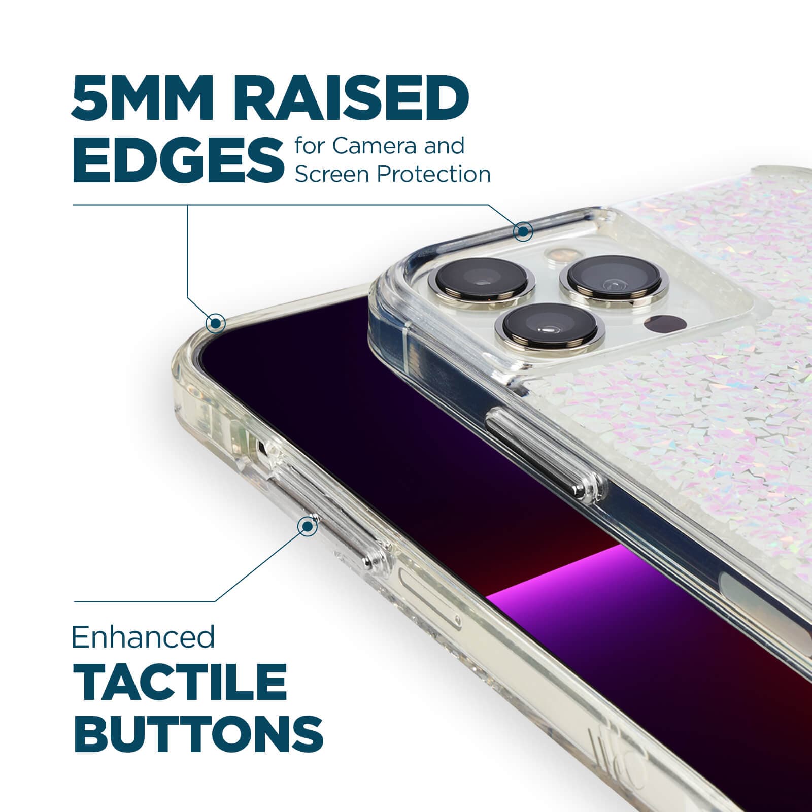5mm raised edges for camera and screen protection. Enhanced tactile buttons. color::Twinkle Diamond