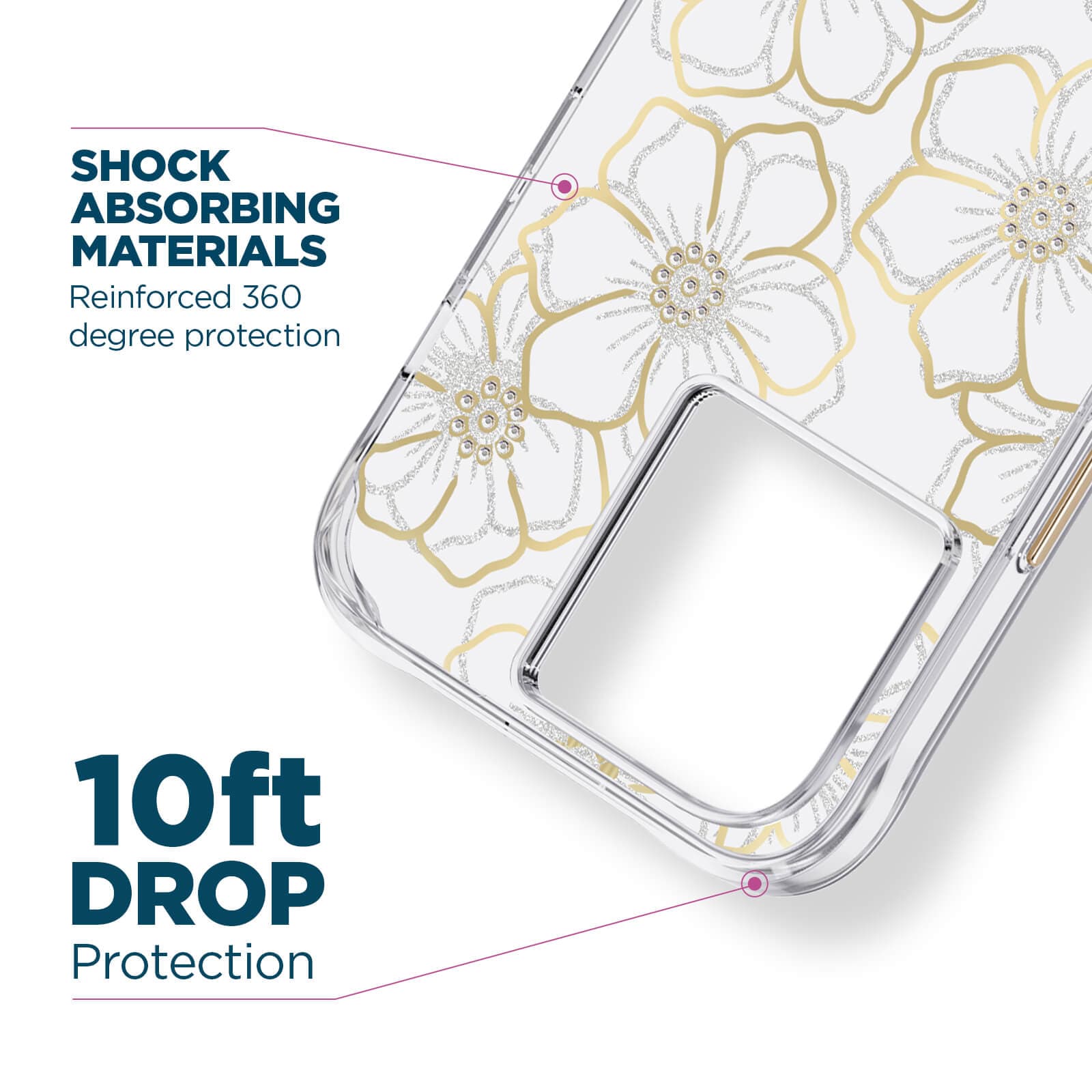 Shock absorbing materials. reinforced 360 degree protection. 10ft drop protection. color::Floral Gems