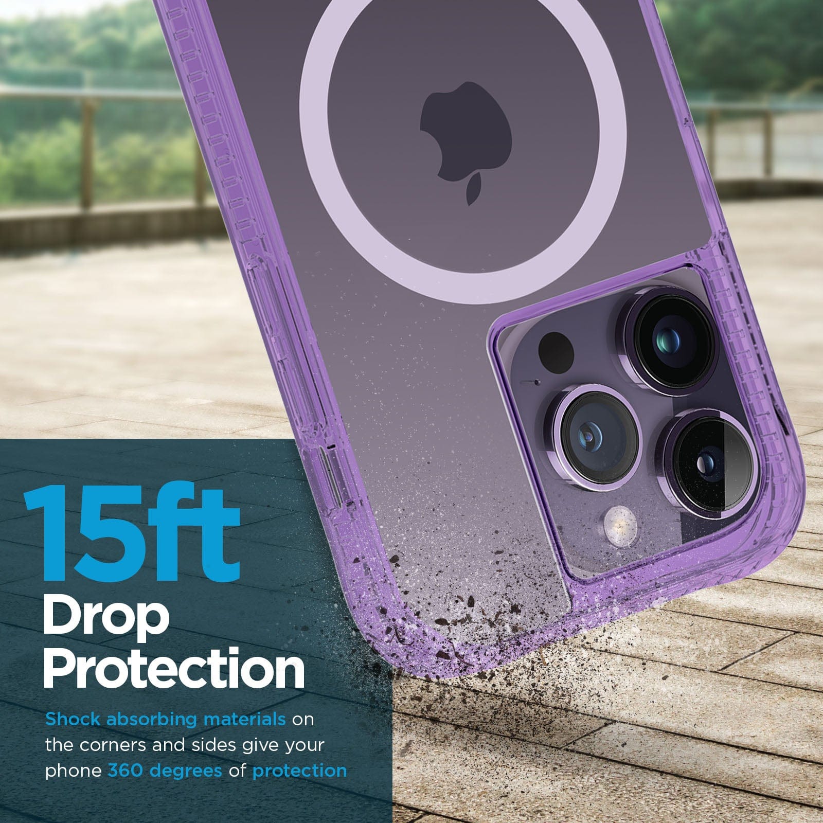 15ft Drop Protection. Shock absorbing materials on the corners and sides give your phone 360 degrees of protection. 