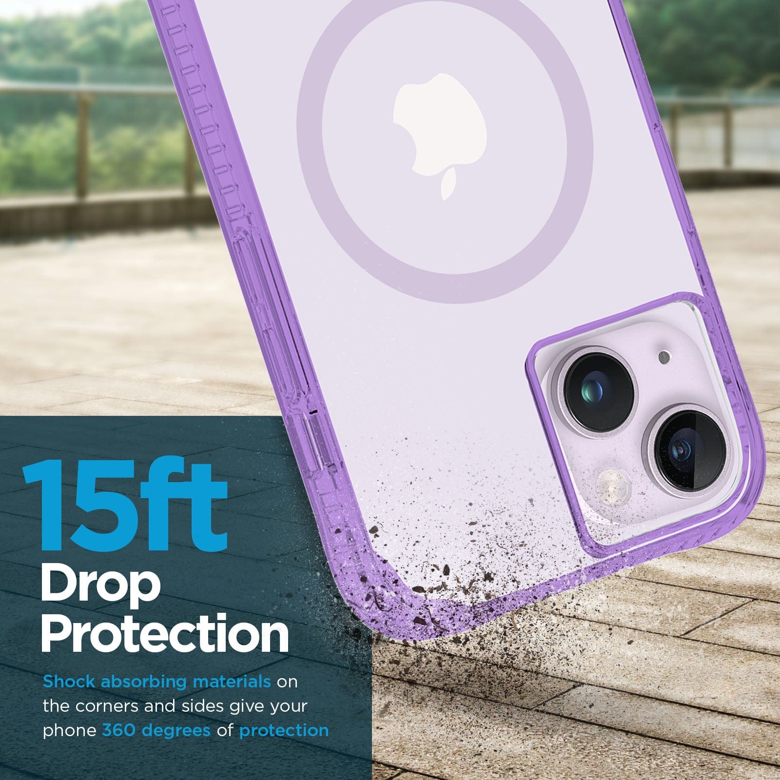 15ft Drop Protection. Shock absorbing  materials on the corners and sides give your phone 360 degrees of protection.