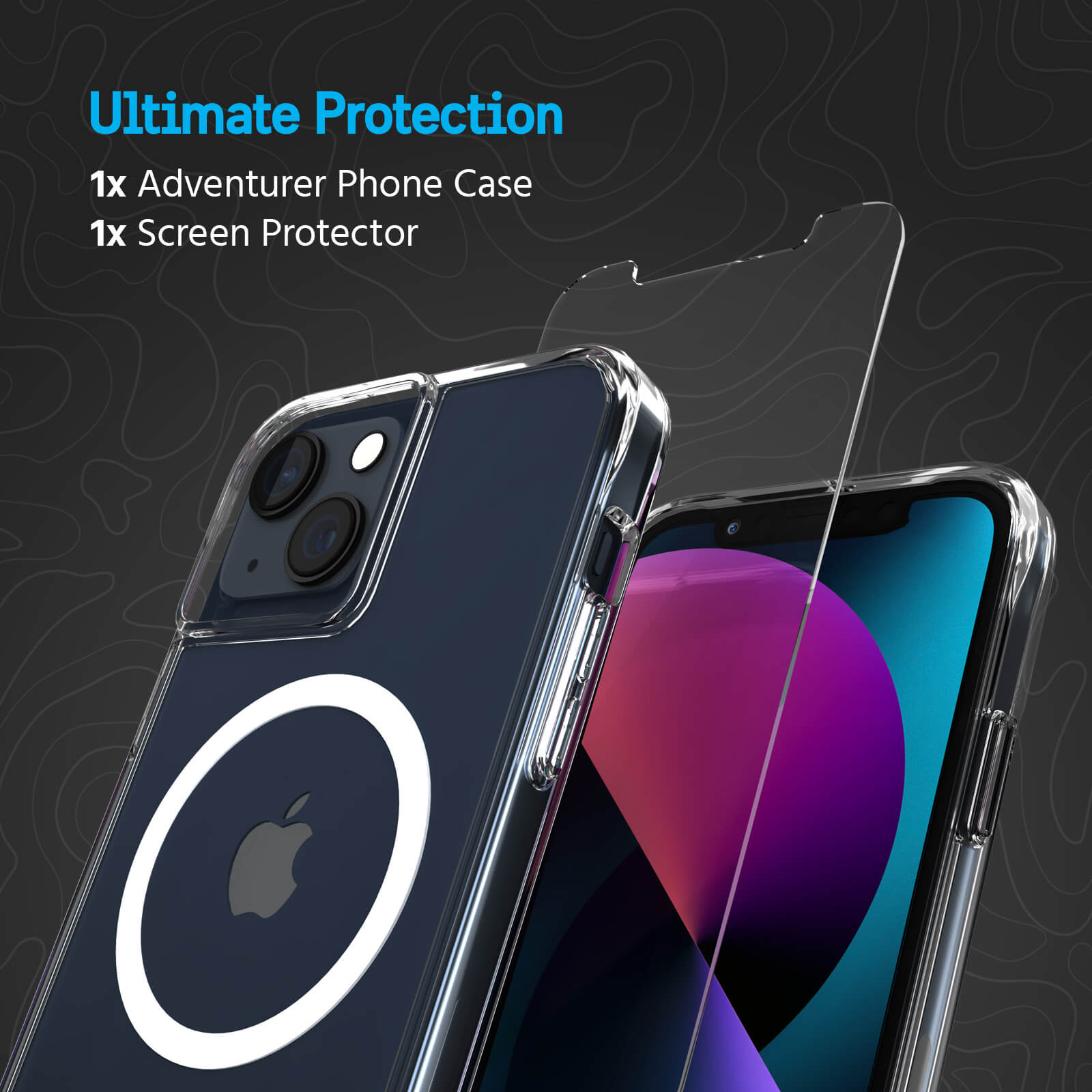 ULTIMATE PROTECTION. 1X ADVENTURER CASE, 1X SCREEN PROTECTOR COLOR::CLEAR