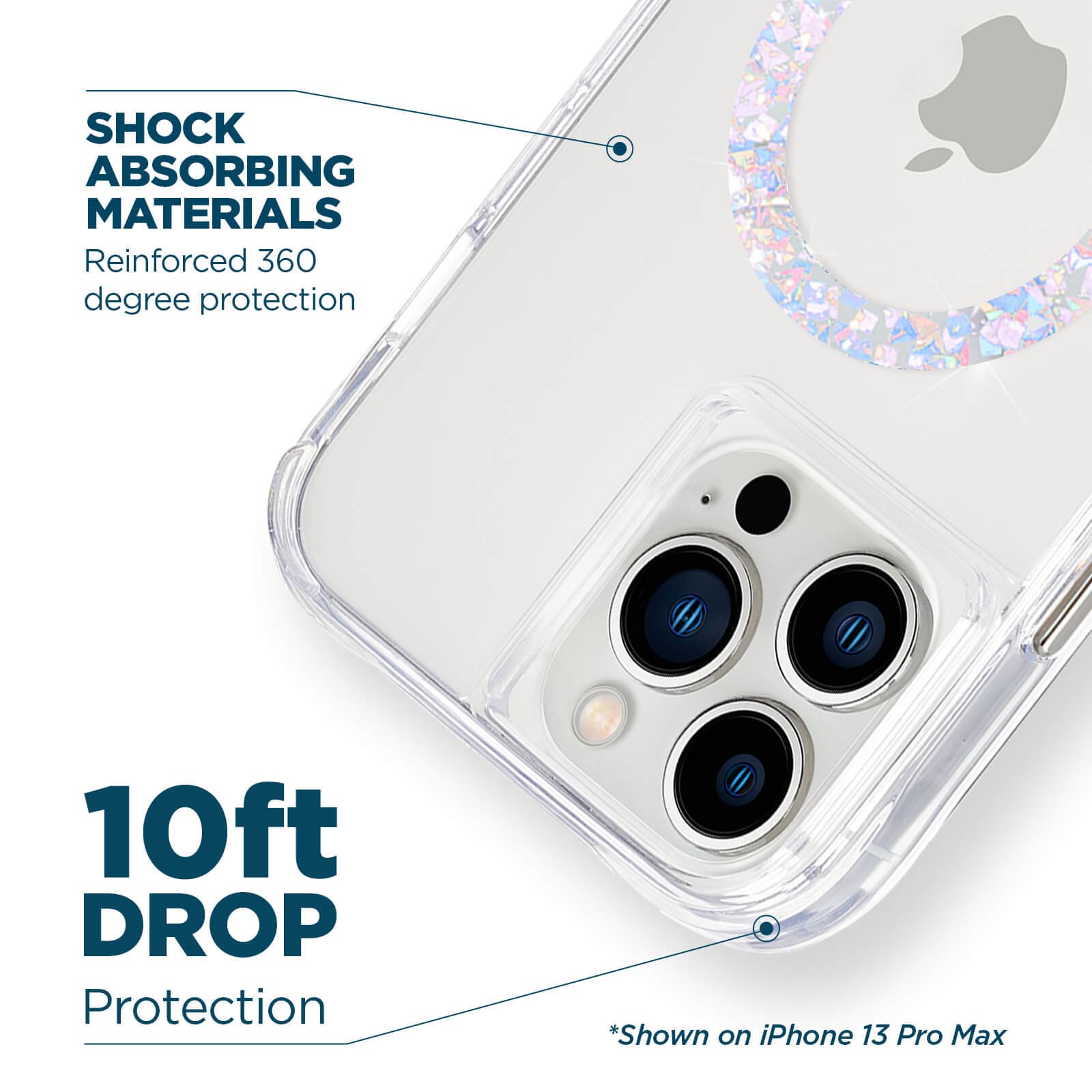 Shock absorbing materials reinforced degree protection. 10ft drop protection. shown on iPhone 13 pro max. color::Twinkle Diamond
